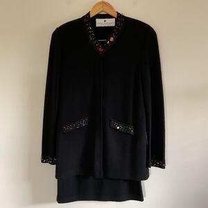 Steve Fabrikant Signature Santana Knit Beaded Bejeweled 2 Pc Skirt Suit S Wool